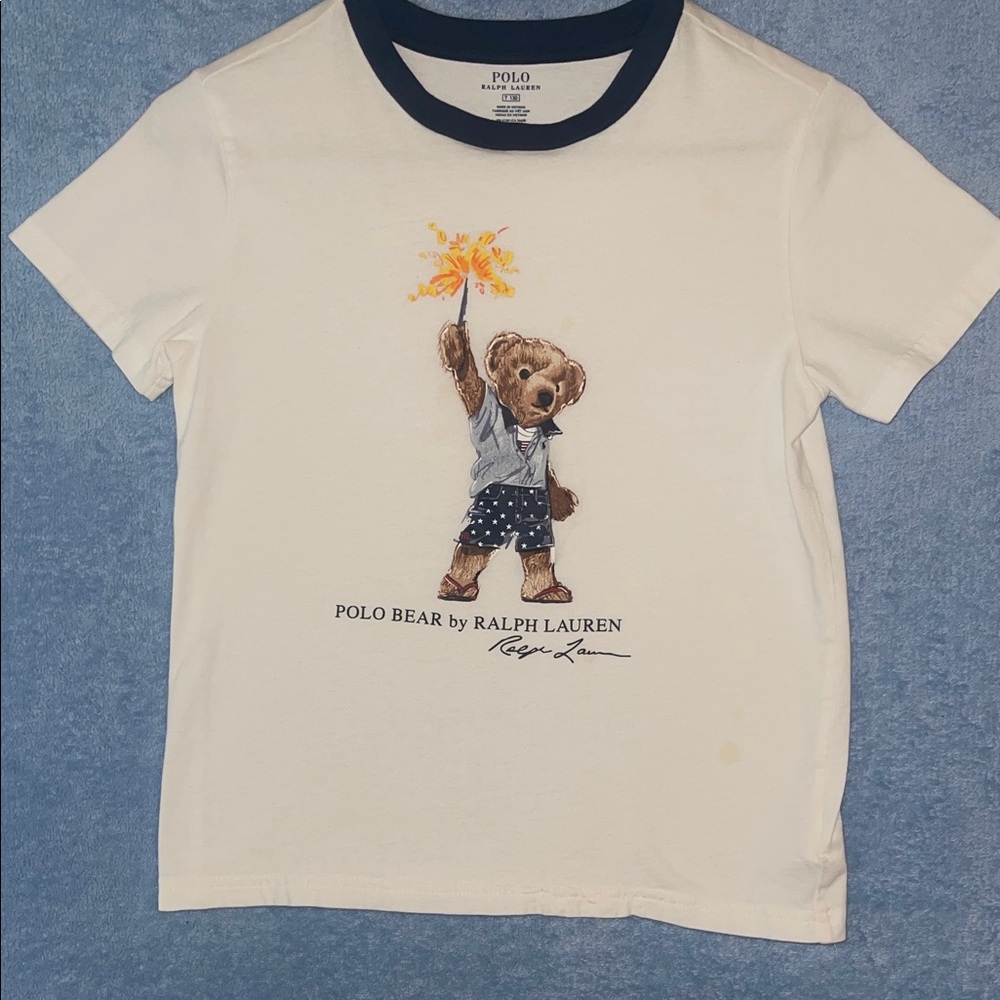 Ralph Lauren Kids White Tee with Bear Graphic